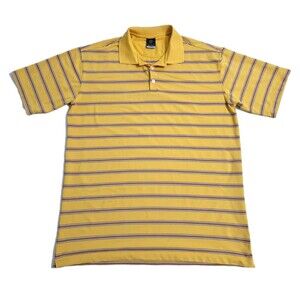 Nike Golf Mens XL Yellow Red Polo Summer Striped Performance Drifit Shirt